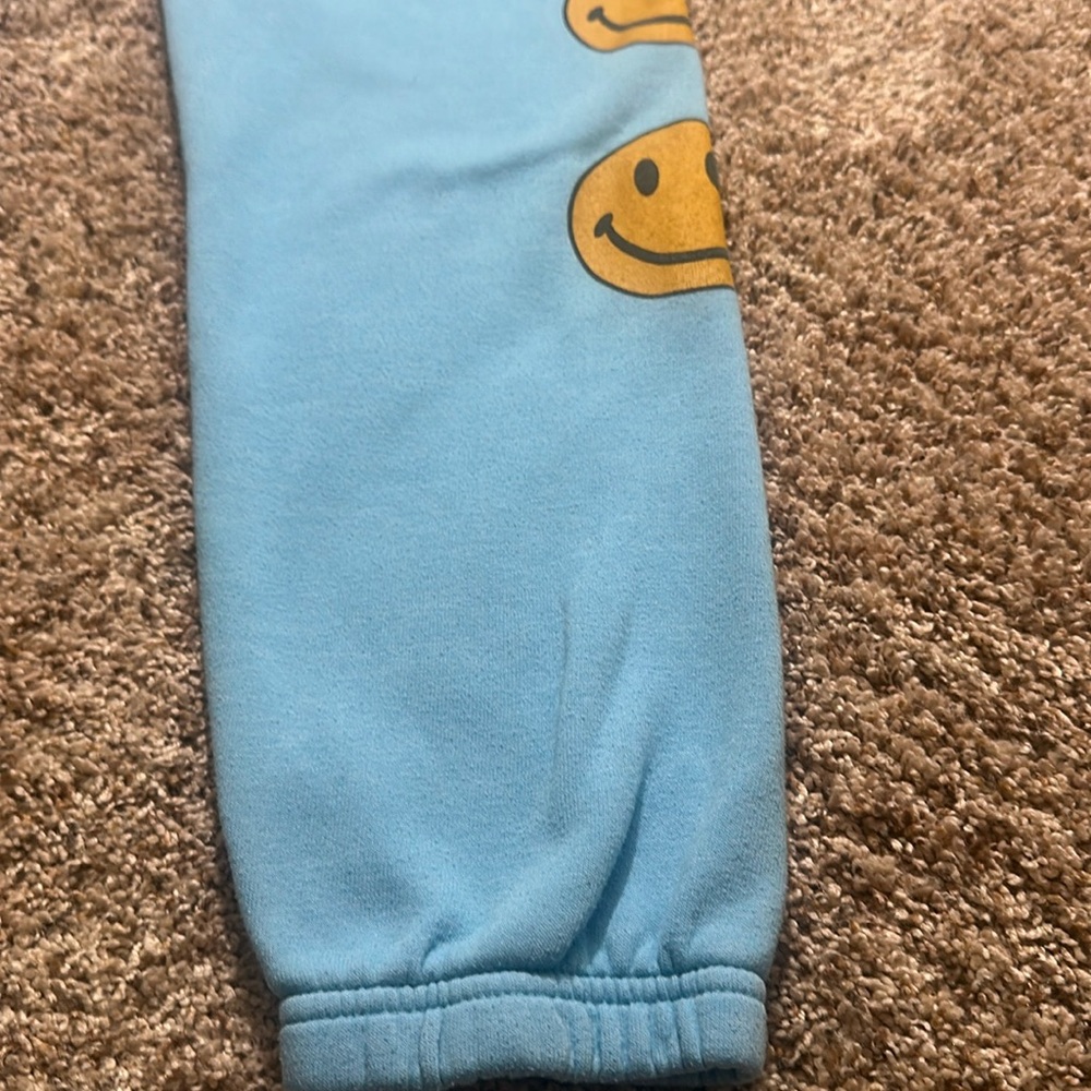 Aviator Nation Medium Light Blue Track Joggers with Yellow Smiley Faces - Picture 6 of 9